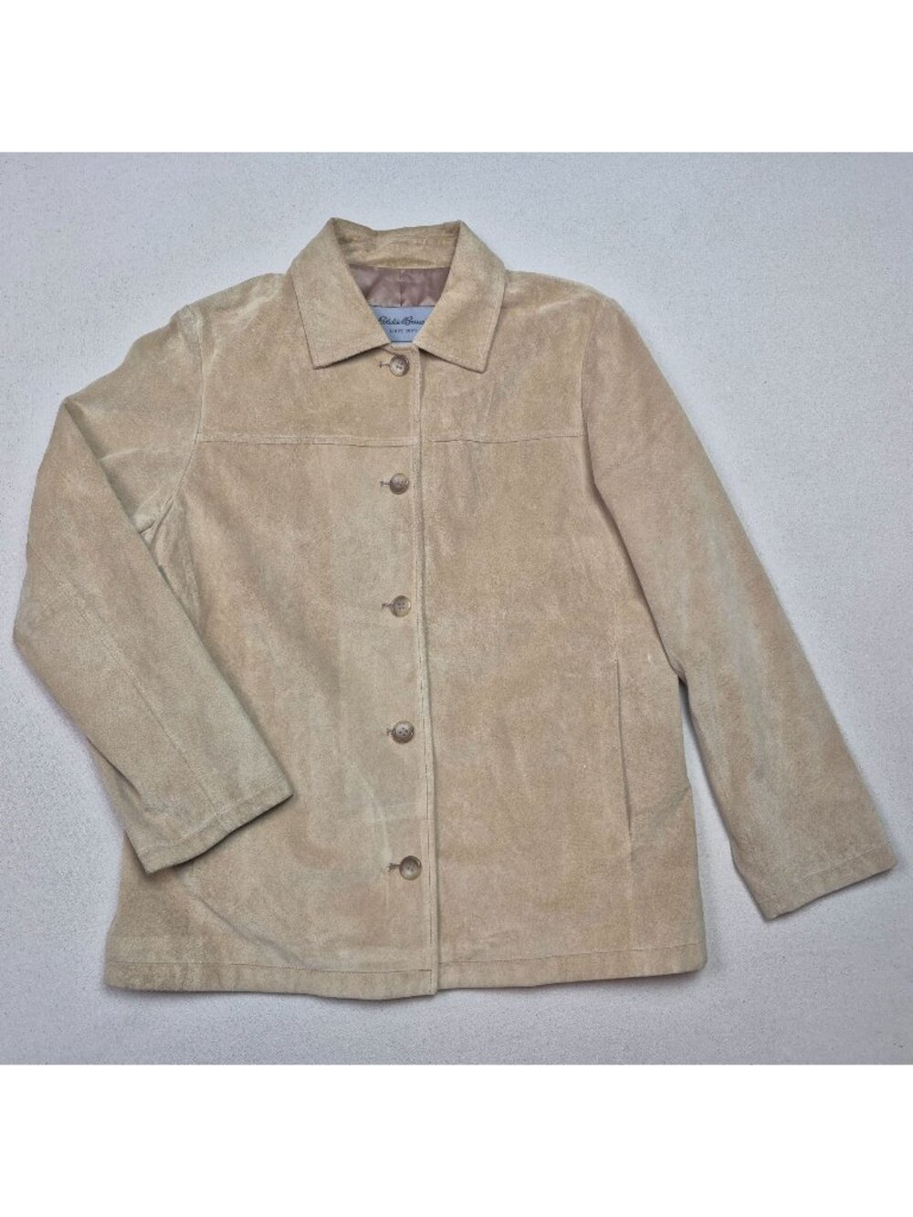 Eddie Bauer Women's Button Up Tan Seattle Suede Chore Coat Leather Jacket Sz M
